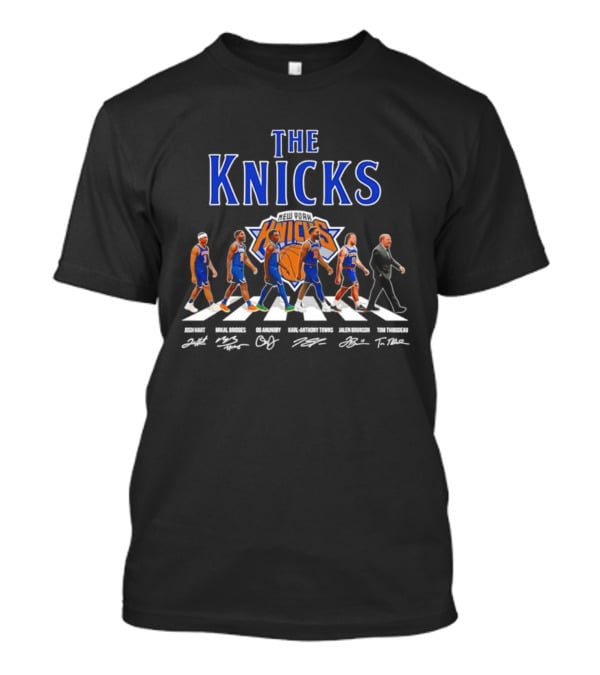 The Knicks Josh Hart Mikal Bridges OG Anunoby Karl Anthony Towns Jalen Brunson Tom Thibodeau Signatures Walking Knickerbockers T-Shirt