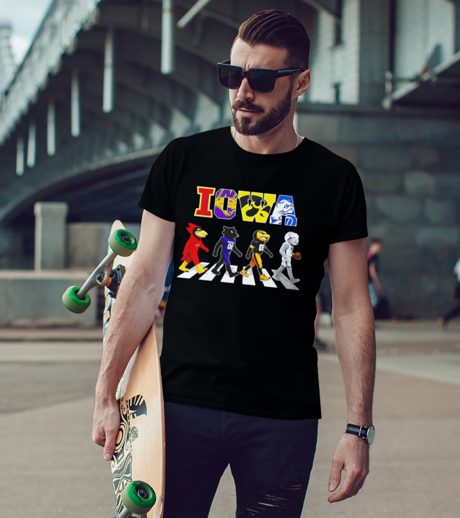 Iowa Mascots Abbey Road 2026 Cyclones Panthers Hawkeyes Bulldogs T-Shirt