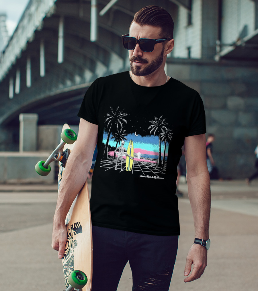 Imagine Dragons There's Magic In My Bones Retro Tropical Surf Scene Palms Sunset Ocean Beach Moon Surfer T-Shirt