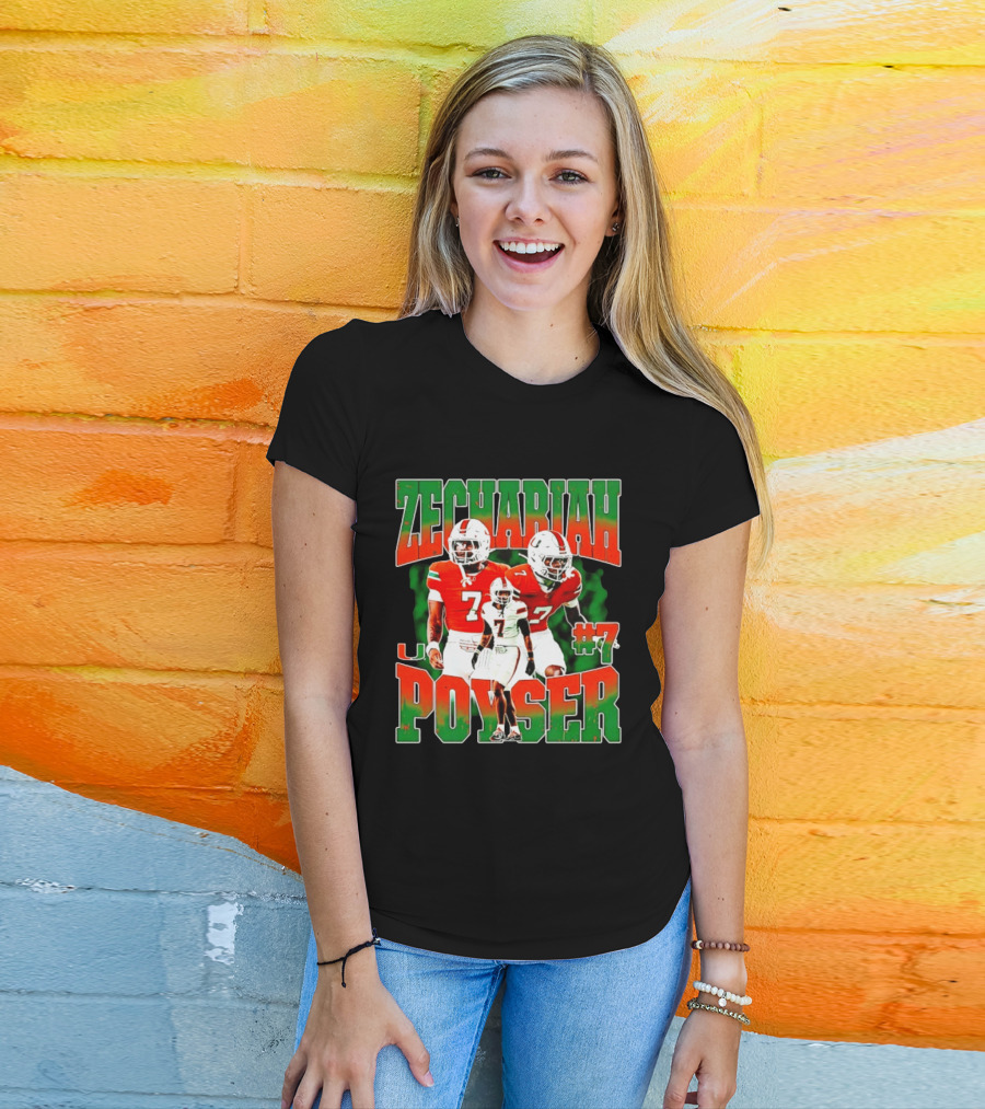 Zechariah Poyser #7 Miami Hurricanes Football Player NCAA T-Shirt