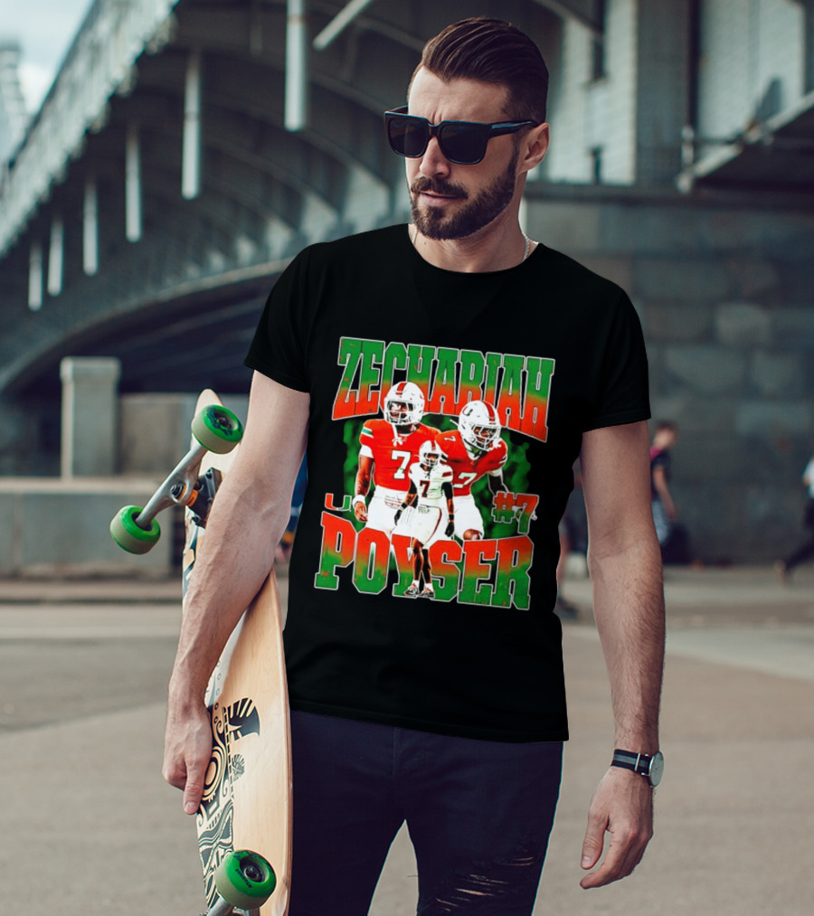 Zechariah Poyser #7 Miami Hurricanes Football Player NCAA T-Shirt