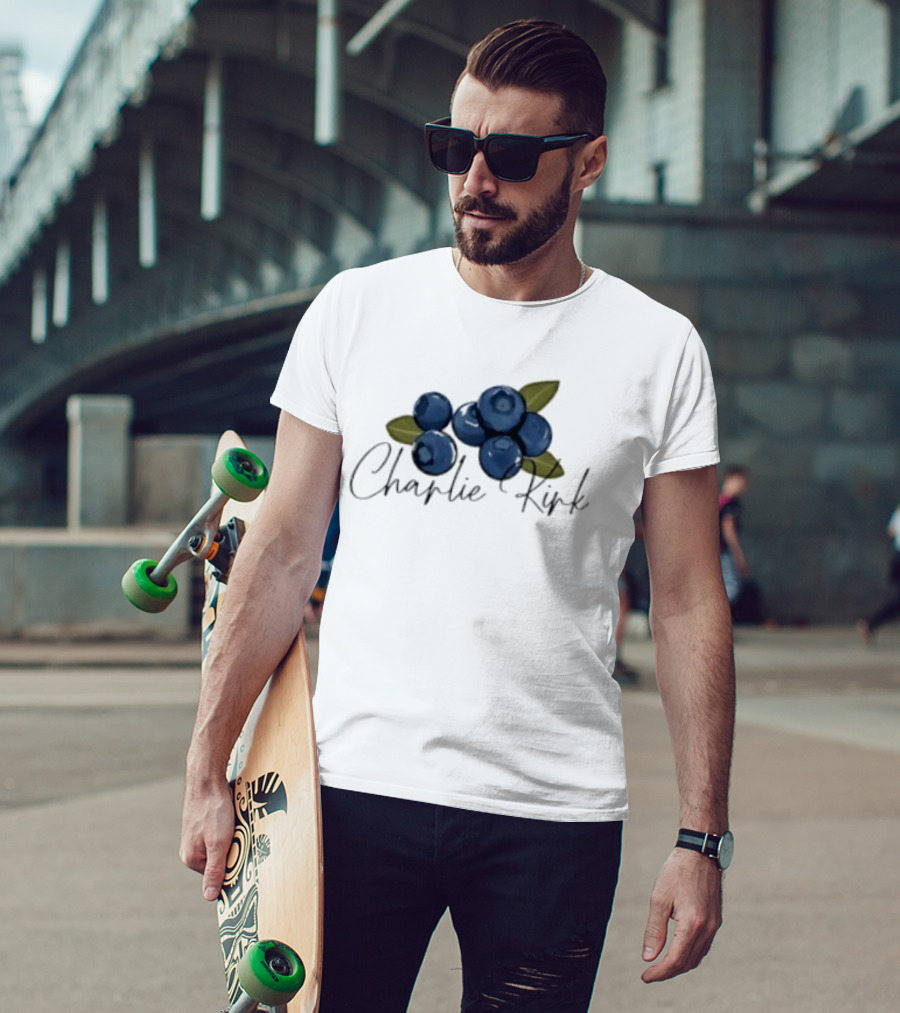 He Is On A Work Trip With Jesus Charlie Kirk 1993 2025 Blueberries T-Shirt