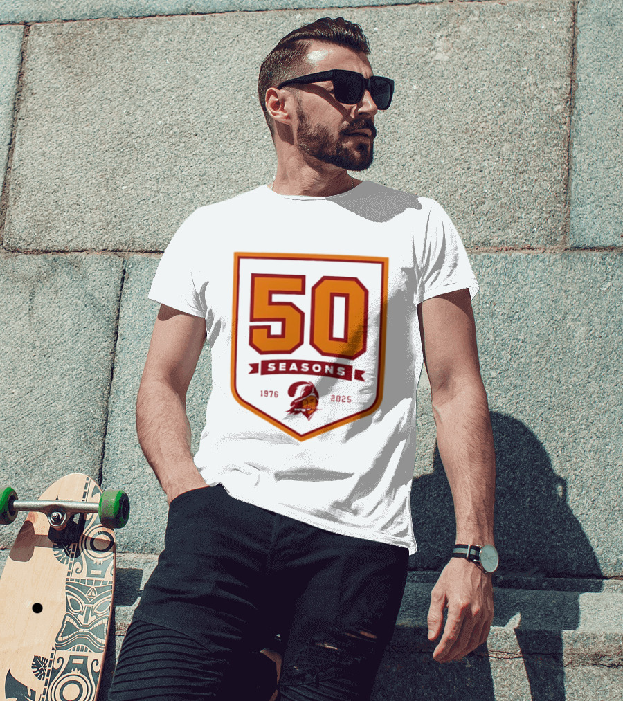 Bucky Irving 7 Tampa Bay Buccaneers 50 Seasons 1976 2025 T-Shirt