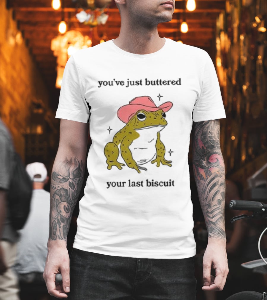 Cowboy Frog You've Just Buttered Your Last Biscuit Pink Hat T-Shirt
