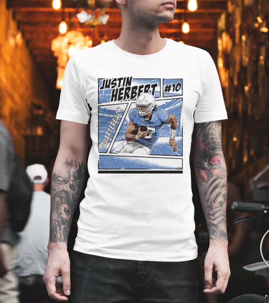 Justin Herbert #10 Quarterback Los Angeles Chargers Comic T-Shirt