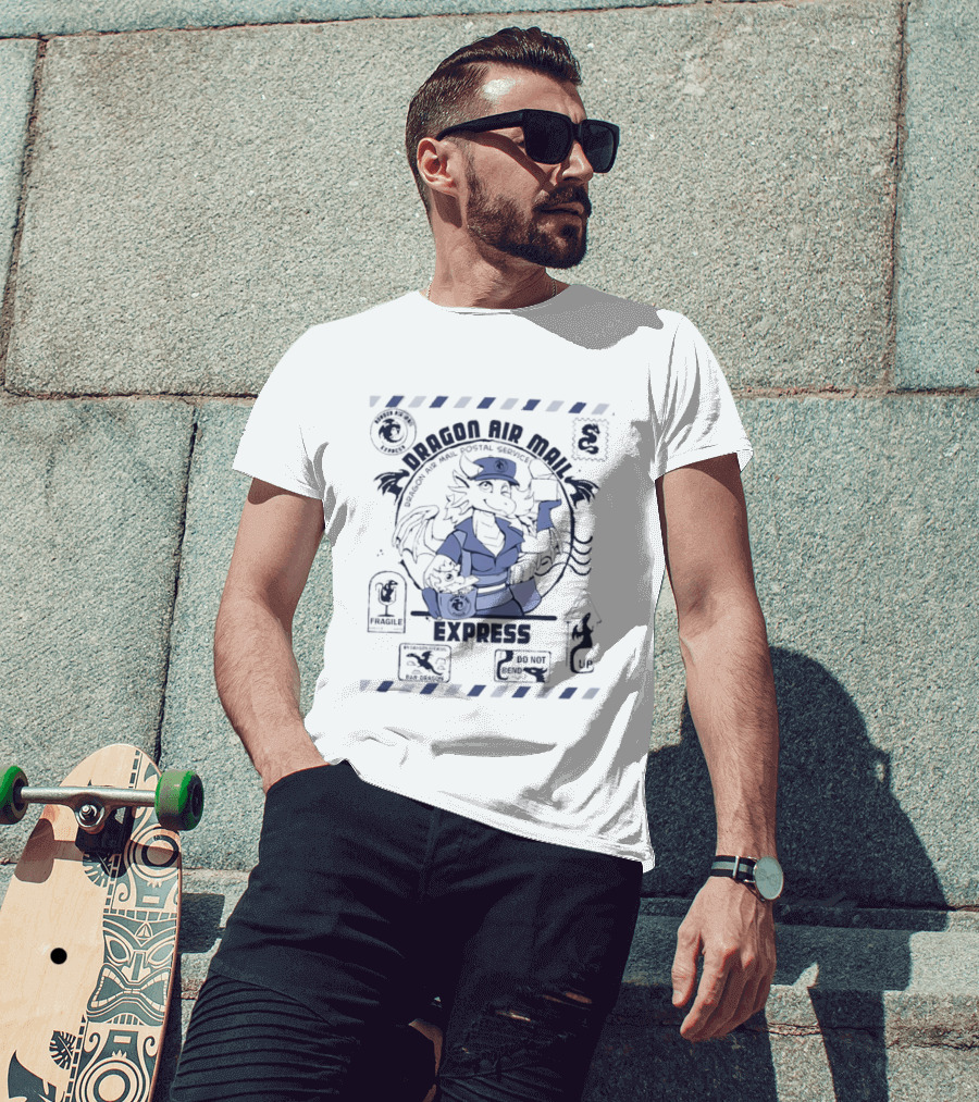 Dragon Air Mail Postal Service Express Stamp Winged Courier T-Shirt