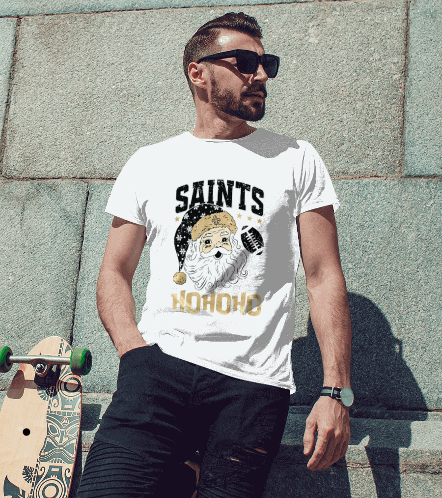 New Orleans Saints Santa Claus Ho Ho Ho Merry Christmas Football T-Shirt