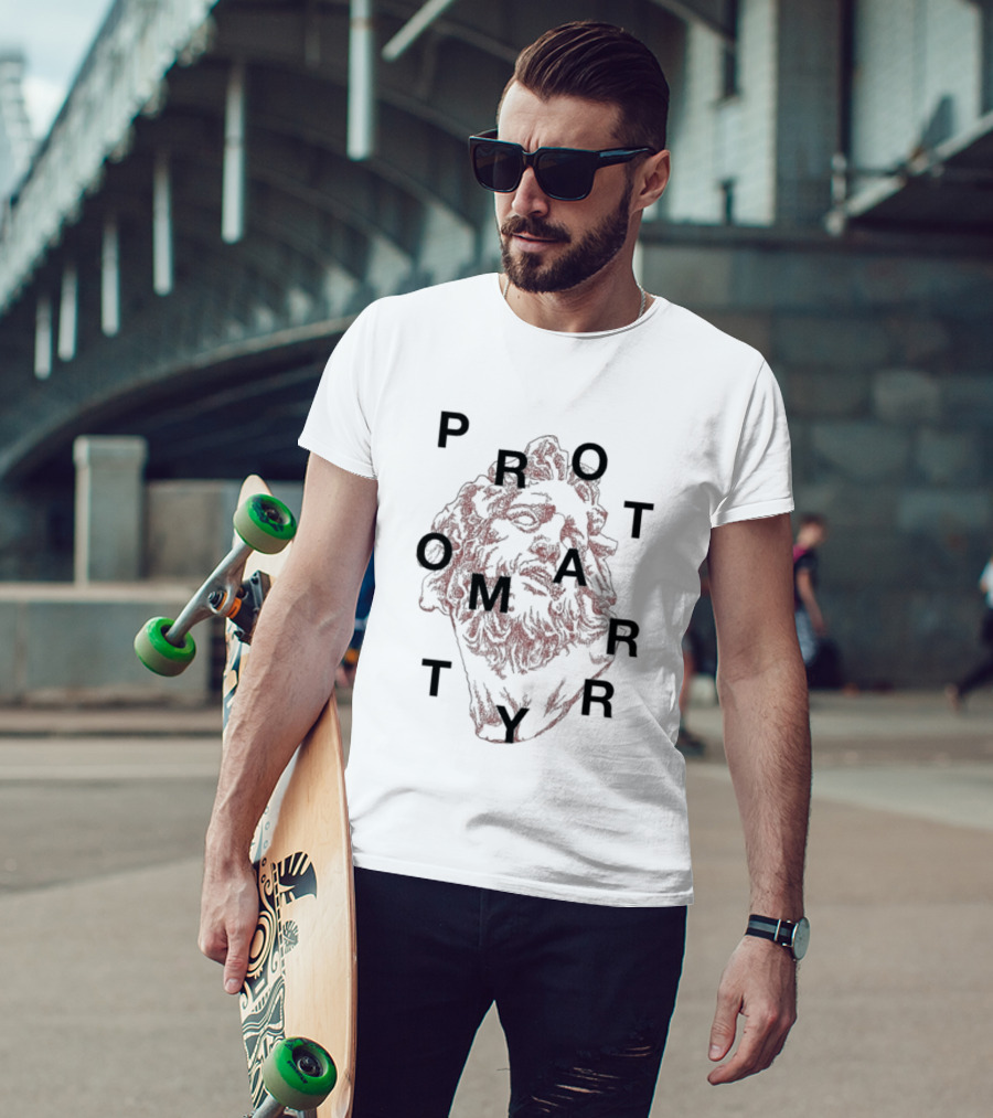 Protomartyr Artistic Statue Motif With Text Overlay T-Shirt