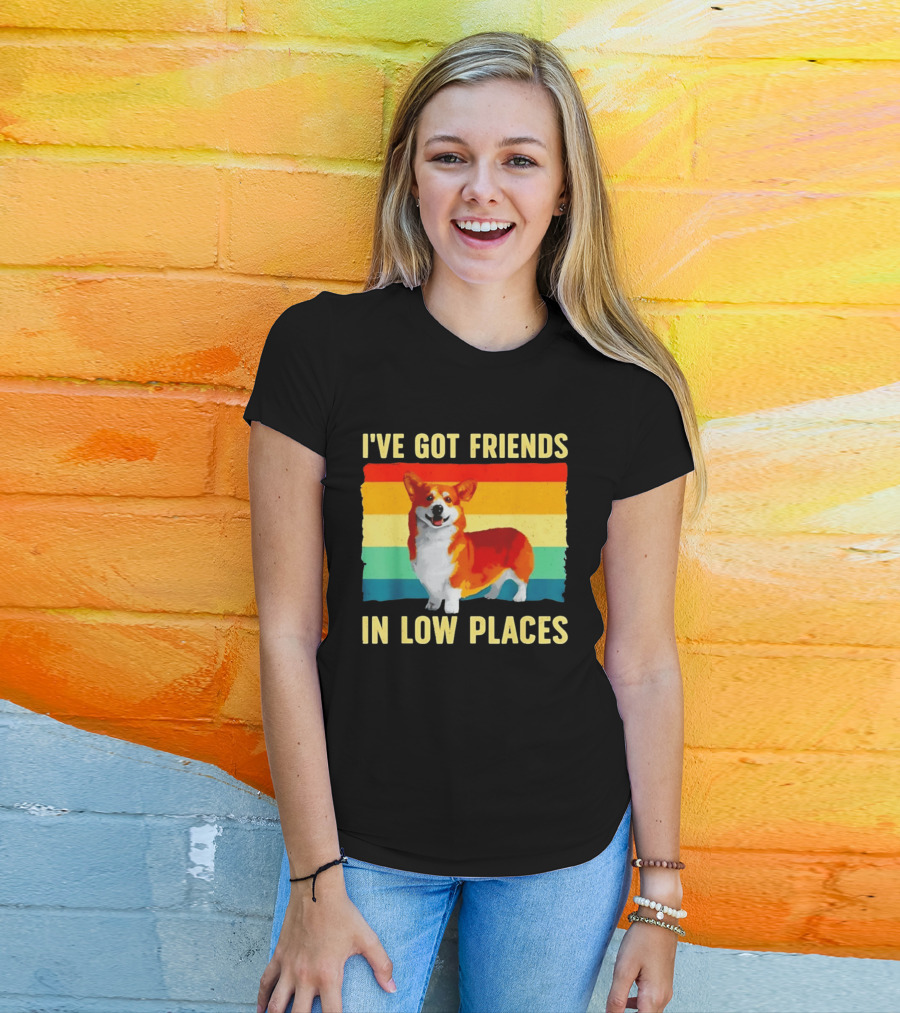 Corgi I've Got Friends In Low Places Vintage Rainbow T-Shirt