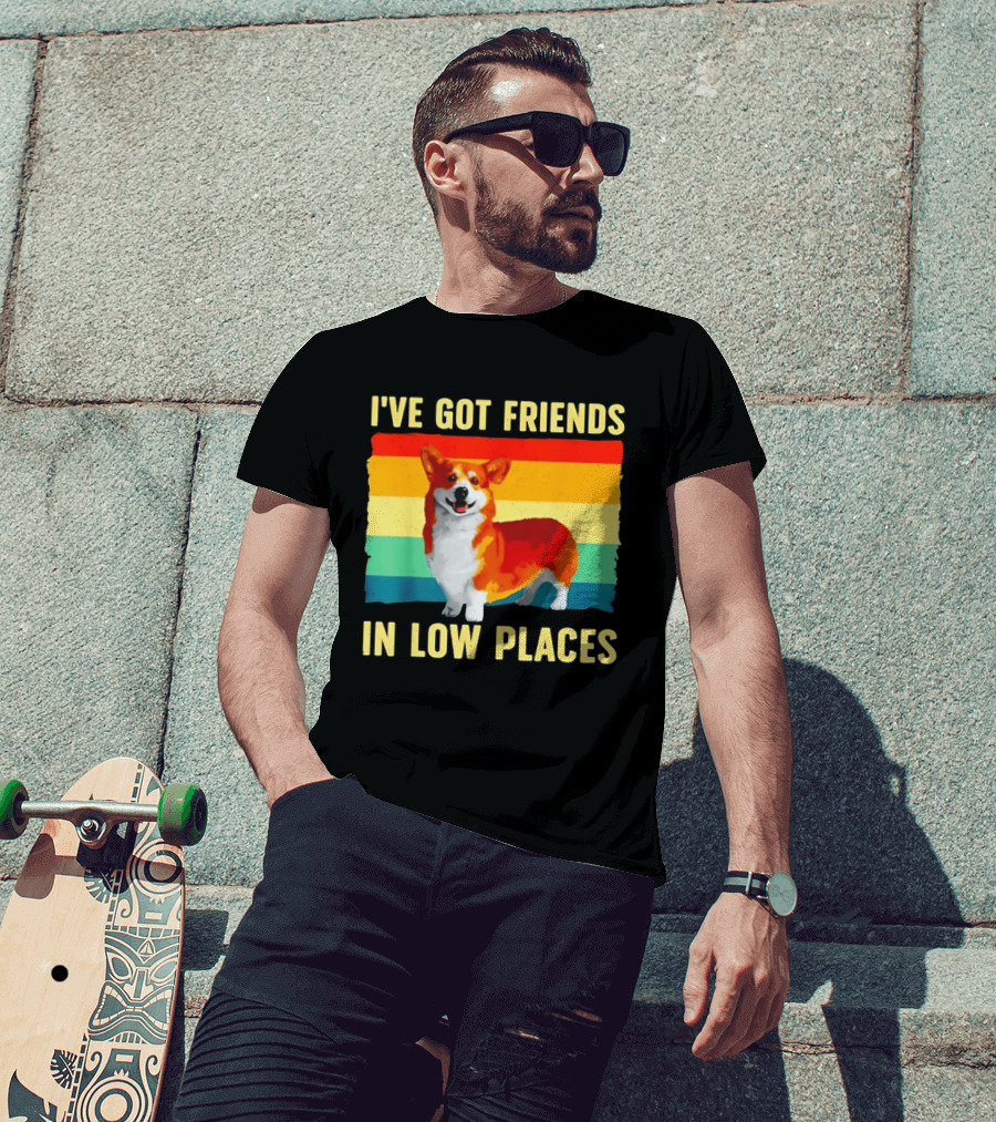 Corgi I've Got Friends In Low Places Vintage Rainbow T-Shirt