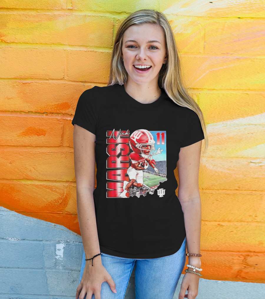 Nick Marsh Indiana Hoosiers Football Caricature 11 Stadium Scene T-Shirt