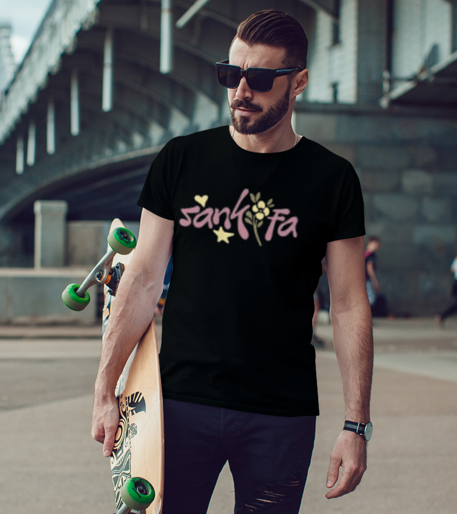 Sankofa Redveil Store Decorative Floral Text With Yellow Hearts And Flowers T-Shirt