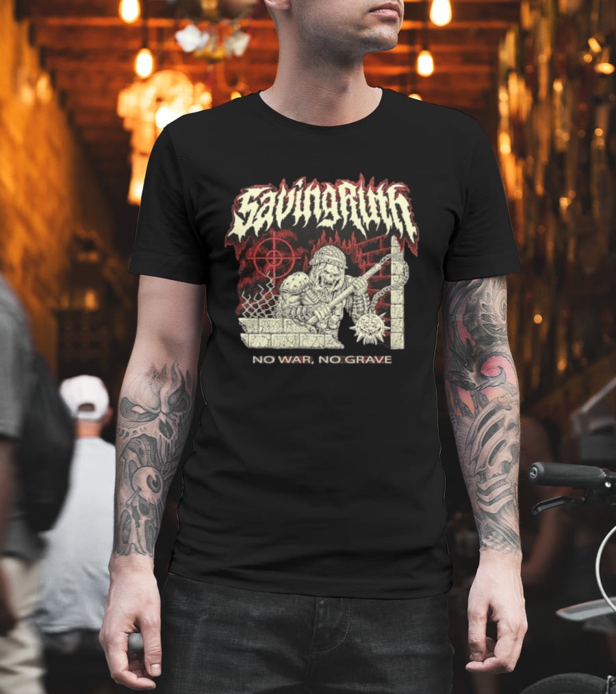 Saving Ruin No War No Grave Death Metal Medieval Warrior Skeleton T-Shirt