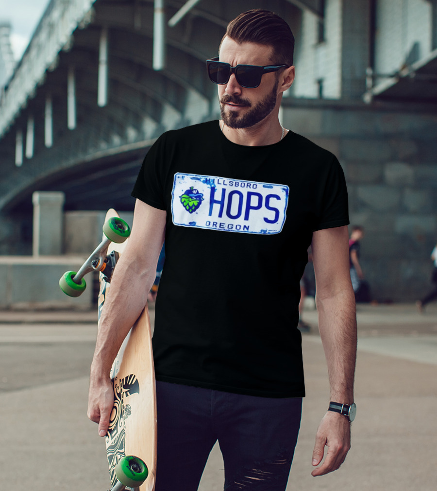 Hillsboro Hops Oregon License Plate Style With Hop Cone T-Shirt