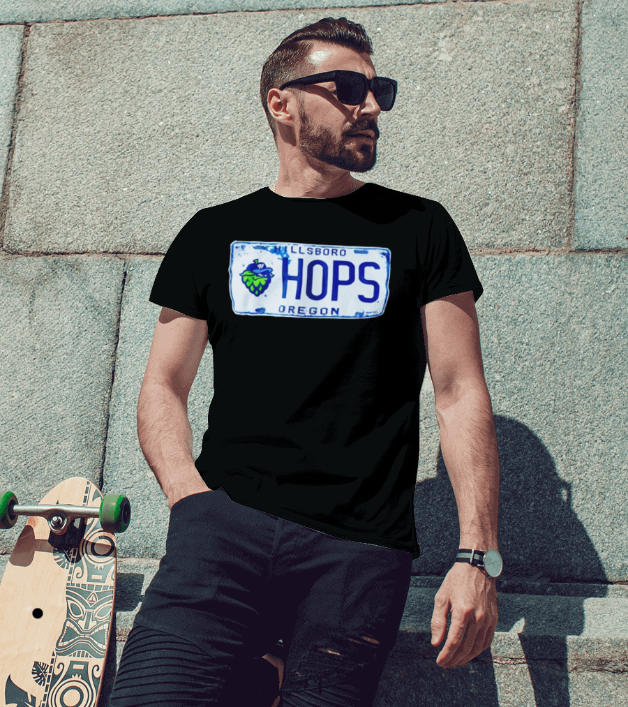 Hillsboro Hops Oregon License Plate Style With Hop Cone T-Shirt