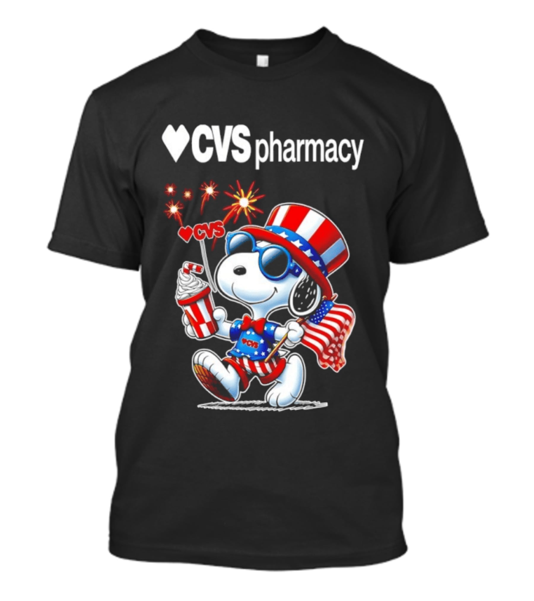 Snoopy CVS Pharmacy America 1776 2026 250th Anniversary Celebration With Fireworks And Flag T-Shirt