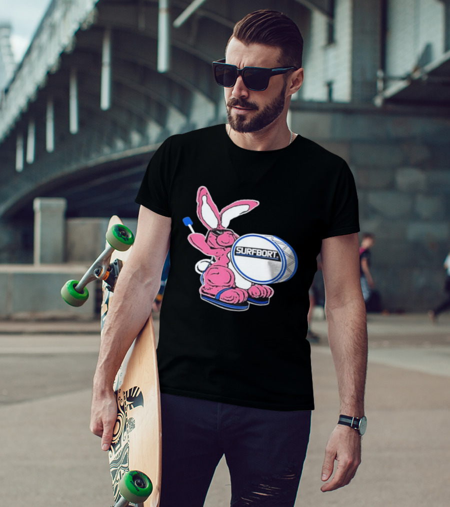 Surfbort Pink Bunny Drummer With Drumsticks And Bass Drum T-Shirt