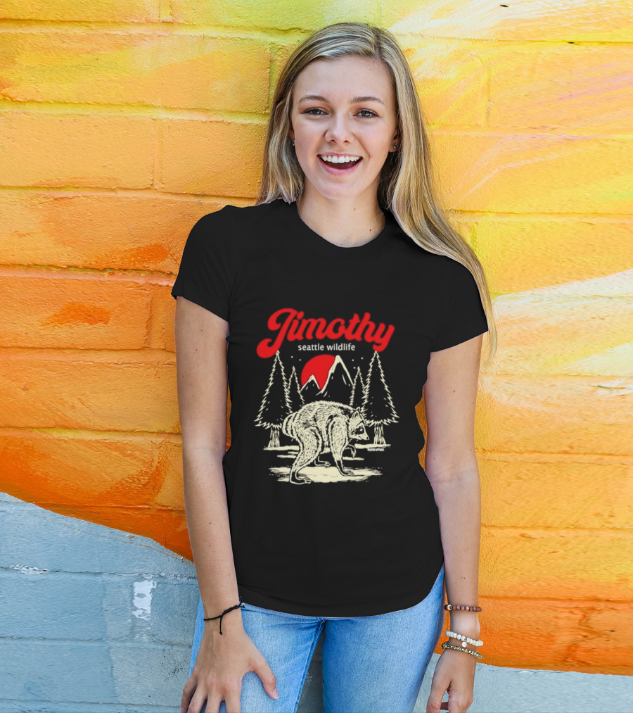 Jimothy Seattle Wildlife Raccoon Forest Moon Scene T-Shirt