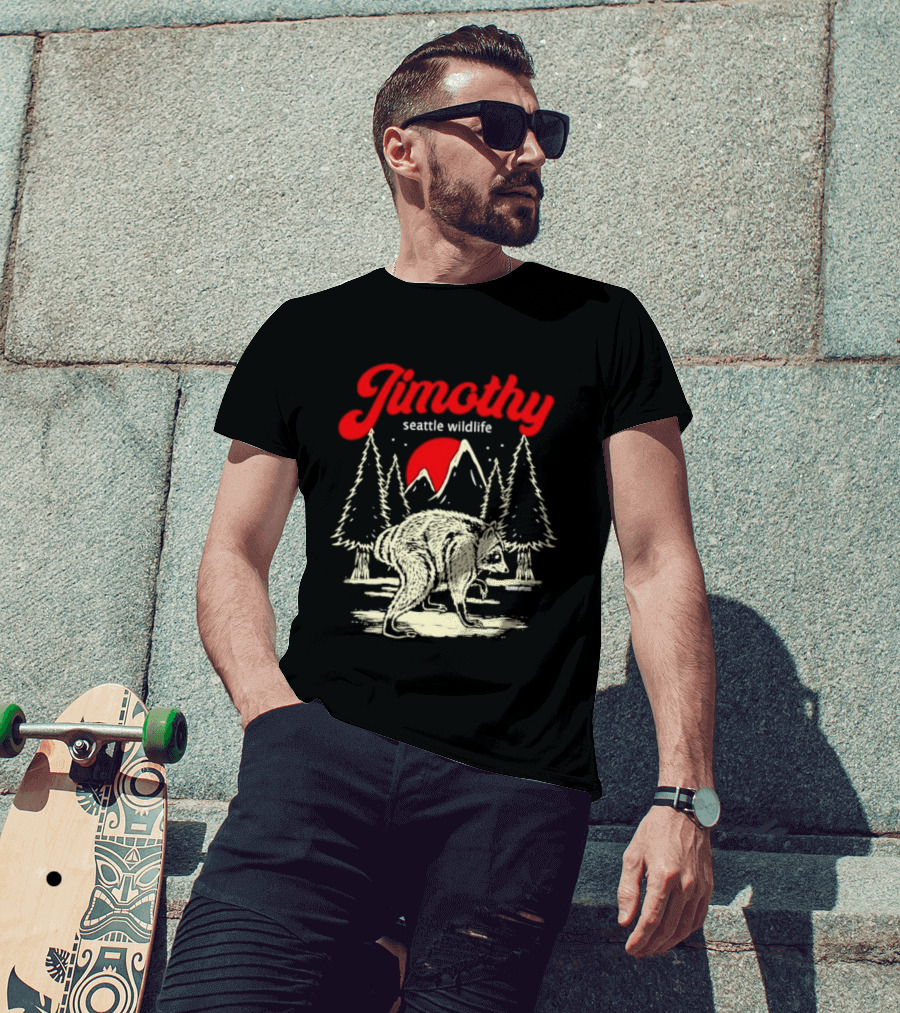 Jimothy Seattle Wildlife Raccoon Forest Moon Scene T-Shirt