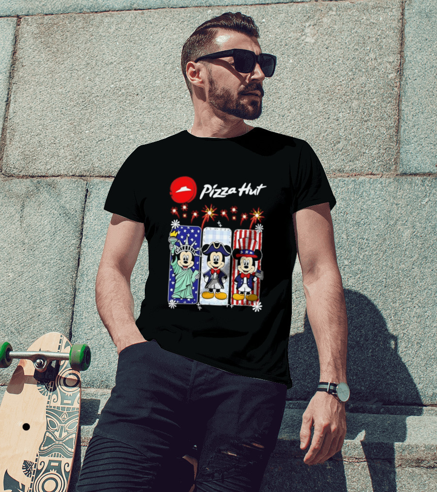 Mickey Mouse Pizza Hut America 250th Anniversary Celebration Statue Of Liberty Uncle Sam Patriotic T-Shirt