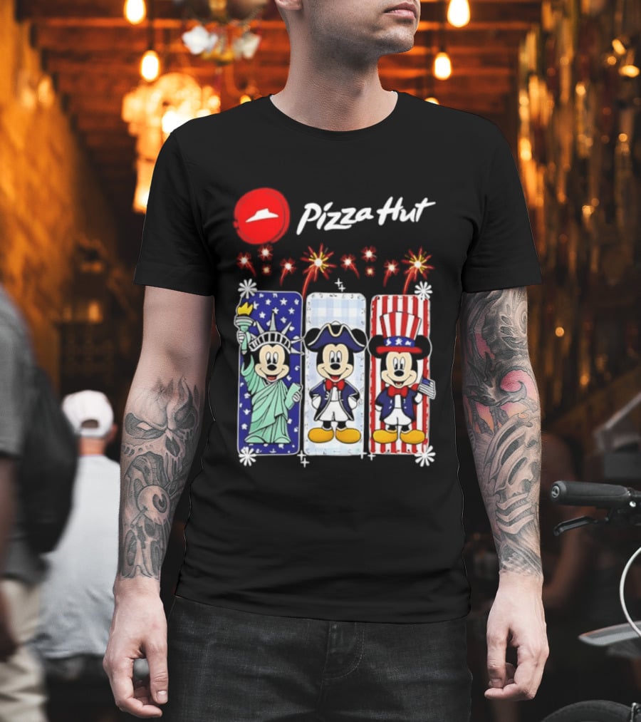 Mickey Mouse Pizza Hut America 250th Anniversary Celebration Statue Of Liberty Uncle Sam Patriotic T-Shirt