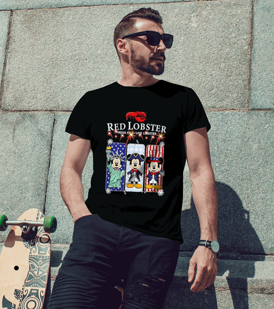 Red Lobster Mickey Mouse America 250th Anniversary Celebration Liberty George Washington Uncle Sam T-Shirt