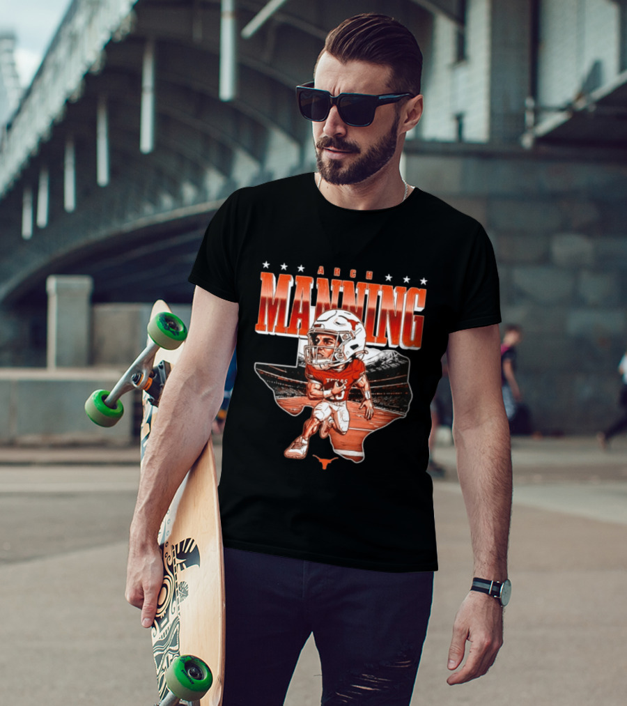 Arch Manning 16 Texas Longhorns NCAA Football Caricature Texas Stadium T-Shirt