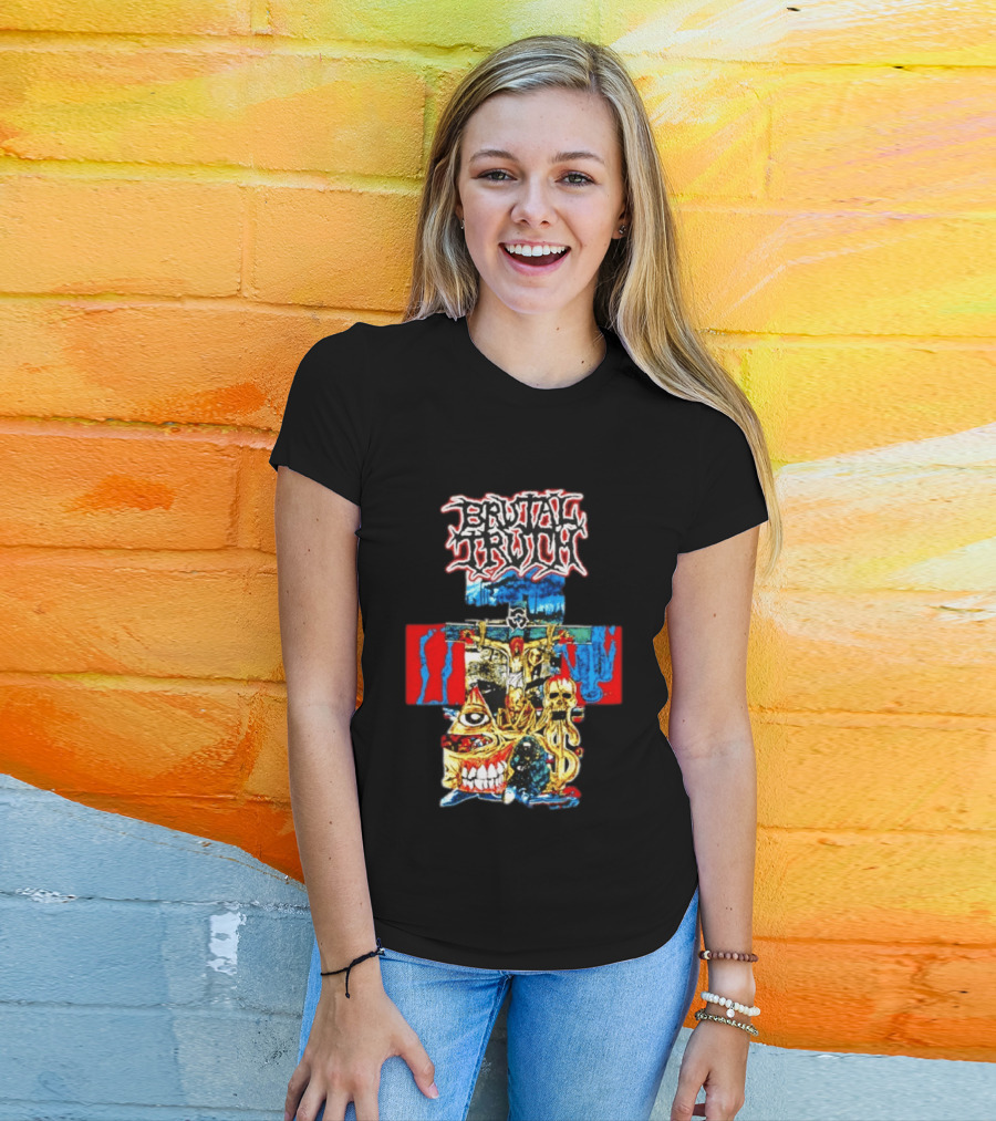 Brutal Truth Crucifix Skull Grindcore Band T-Shirt