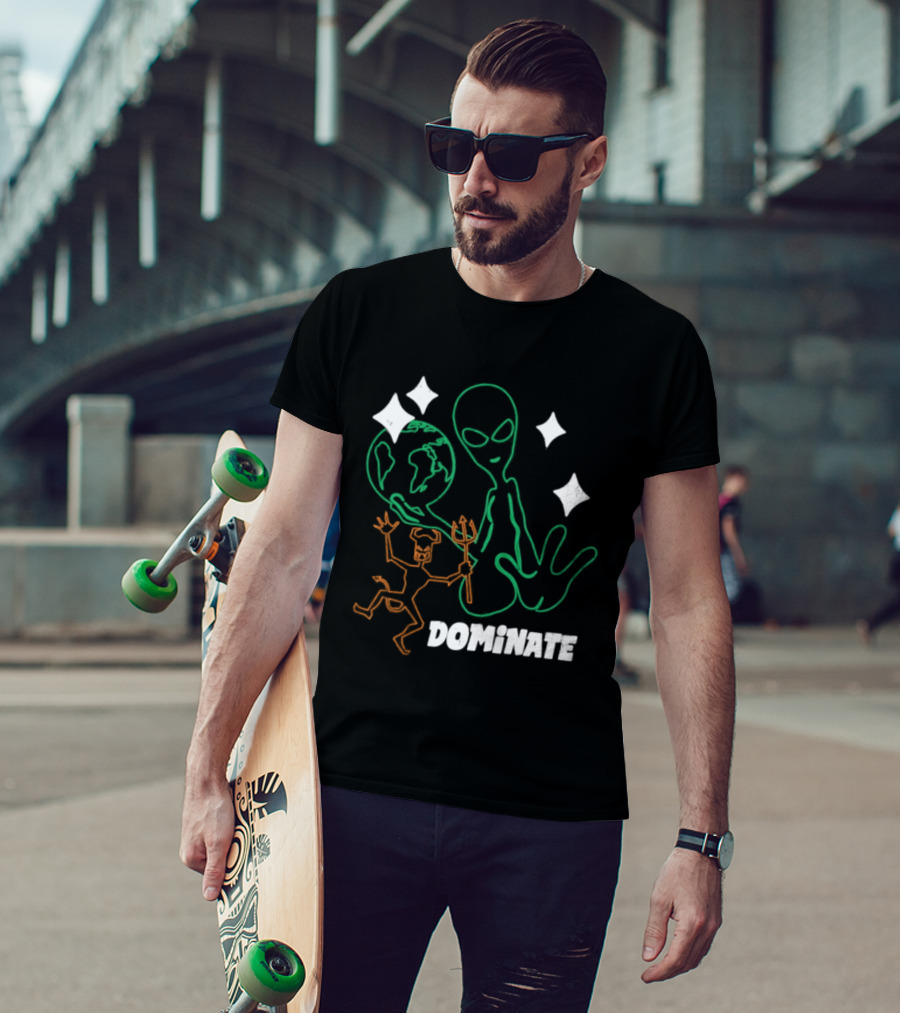 Dominate Alien Devil Earth UFO Stars T-Shirt
