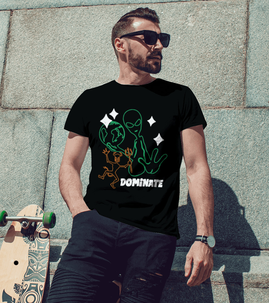 Dominate Alien Devil Earth UFO Stars T-Shirt