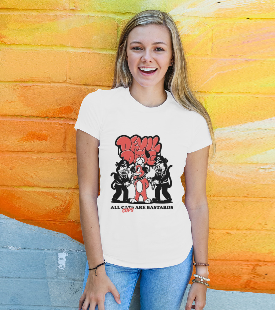 Devil Dog All Cats Are Bastards ACAB Bold Red Black T-Shirt