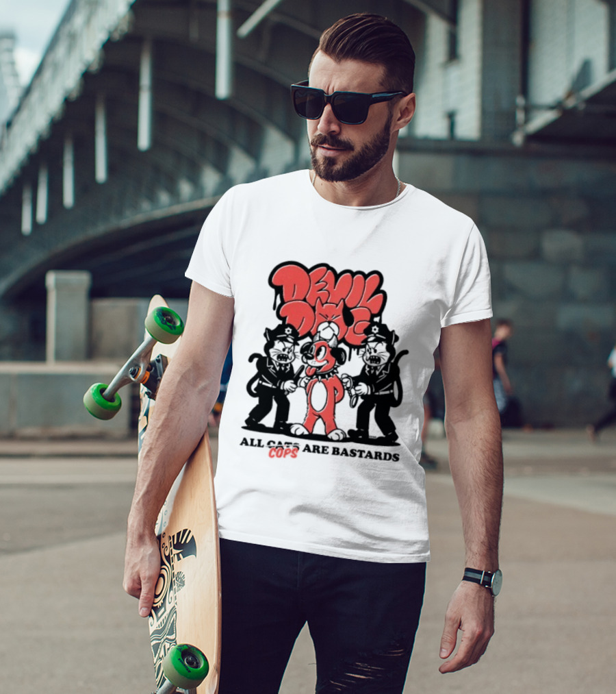 Devil Dog All Cats Are Bastards ACAB Bold Red Black T-Shirt