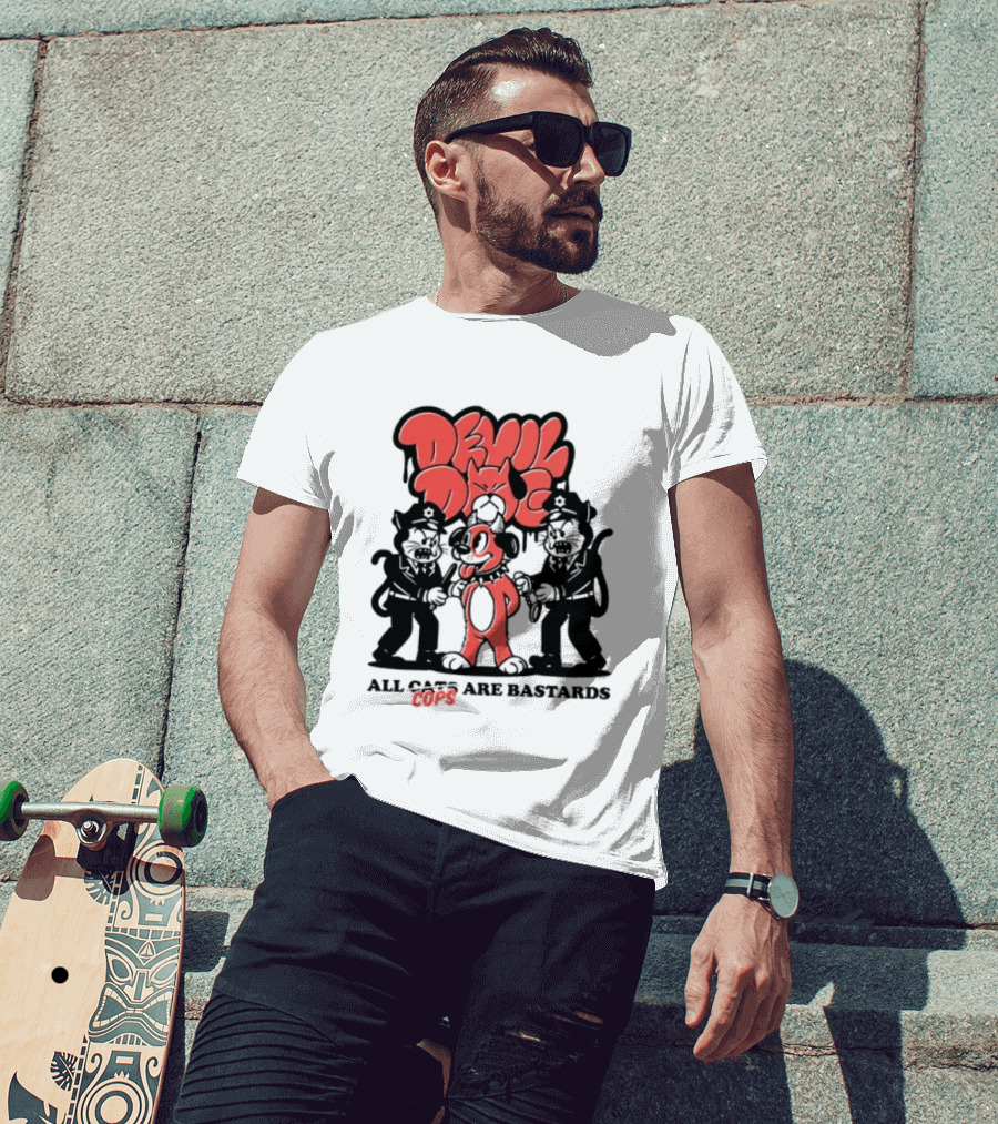 Devil Dog All Cats Are Bastards ACAB Bold Red Black T-Shirt