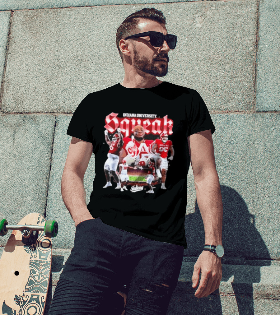 Indiana University Squeak Collage Featuring Indiana 96 Football Player In Red Uniform T-Shirt