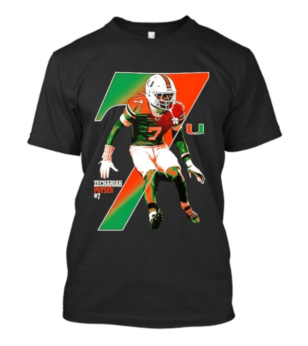 Zechariah Poyser 7 Miami Hurricanes NCAA Football Player T-Shirt