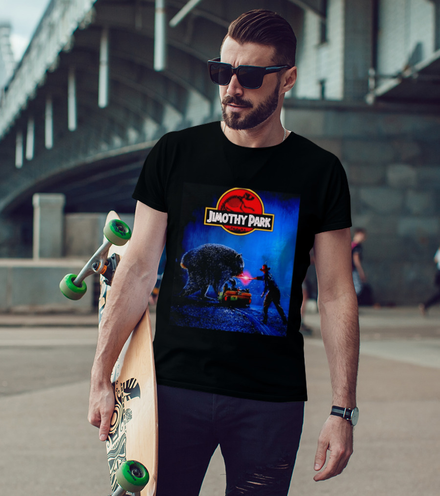 Jimothy Park Dinosaur Adventure Lampoon With Bear Scene T-Shirt