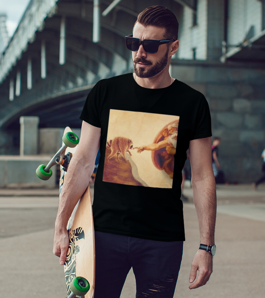 Jimothy Raccoon And The Creation Of Adam Renaissance Mashup T-Shirt