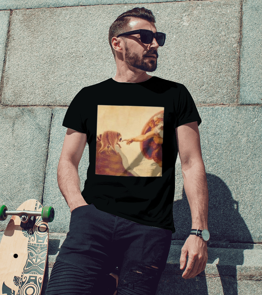 Jimothy Raccoon And The Creation Of Adam Renaissance Mashup T-Shirt