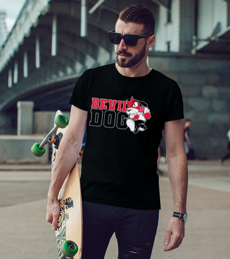 Devil Dog Cartoon Red And White T-Shirt