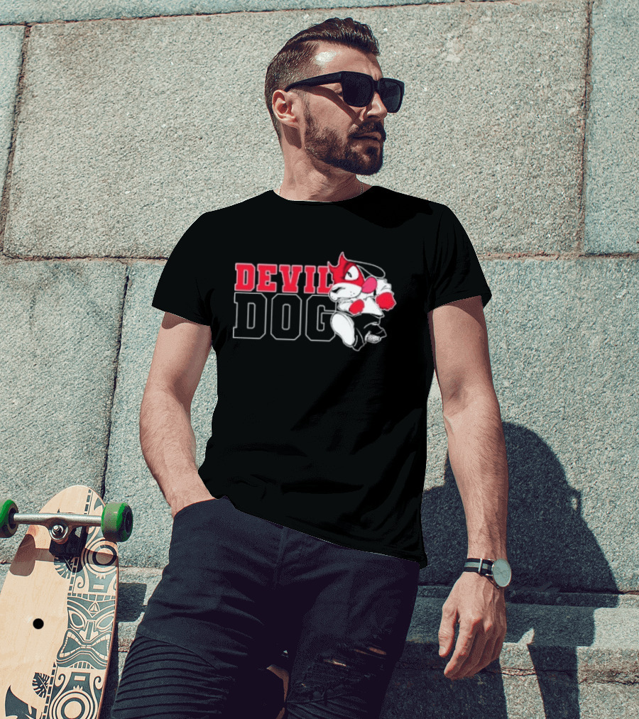 Devil Dog Cartoon Red And White T-Shirt