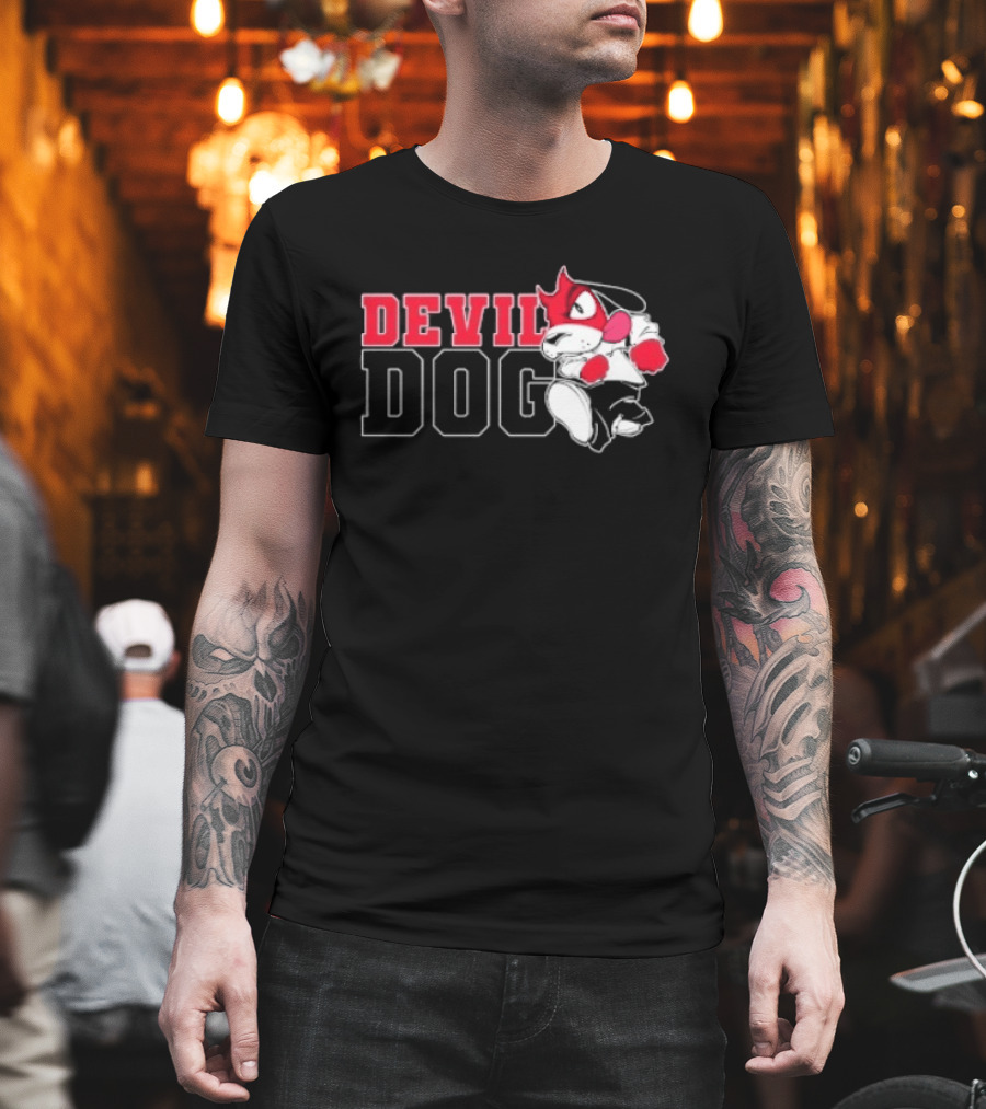 Devil Dog Cartoon Red And White T-Shirt