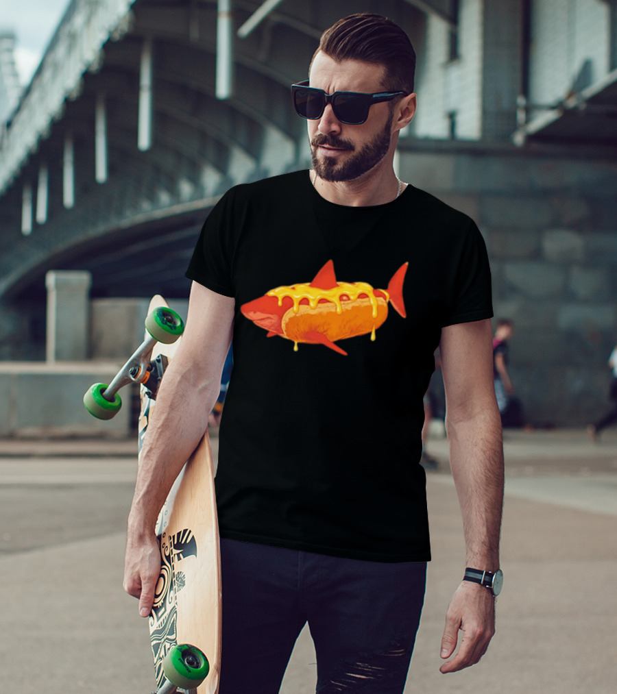 Hot Dog Shark With Melting Cheese Drizzle T-Shirt