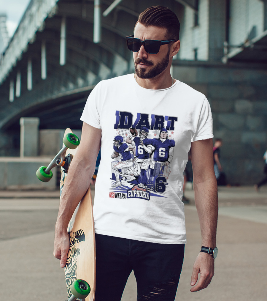 Jaxson Dart #6 New York Giants Football Comic Superpower Quarterback T-Shirt