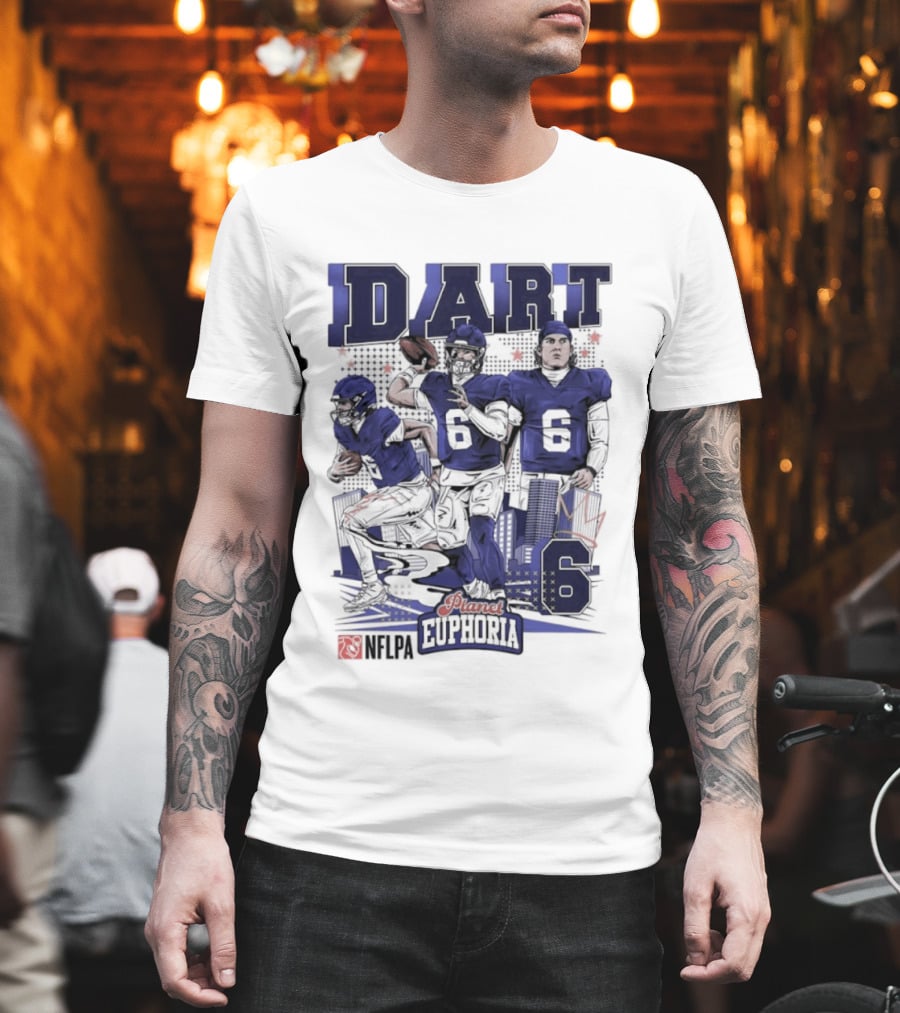 Jaxson Dart #6 New York Giants Football Comic Superpower Quarterback T-Shirt