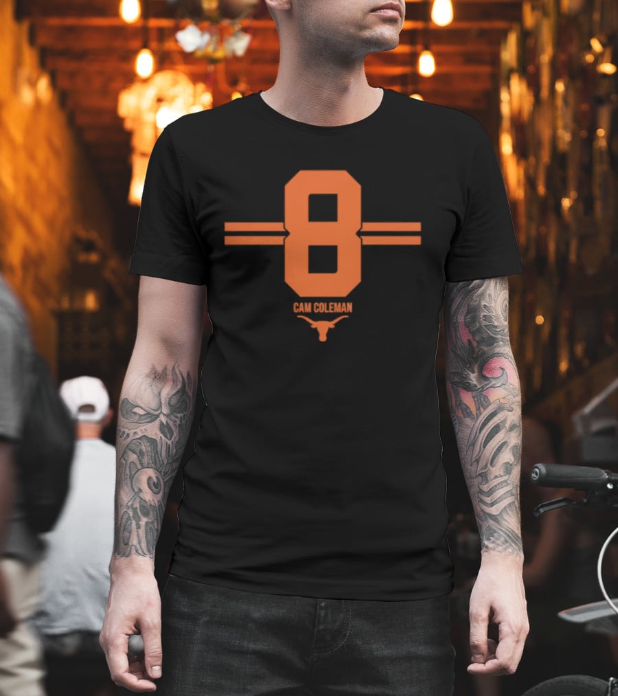 Texas Longhorns Cam Coleman Number 8 NCAA Football T-Shirt