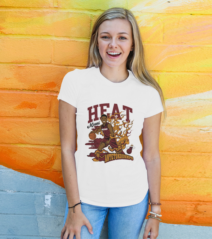 Miami Heat Antetokounmpo Basketball Flame Comic T-Shirt