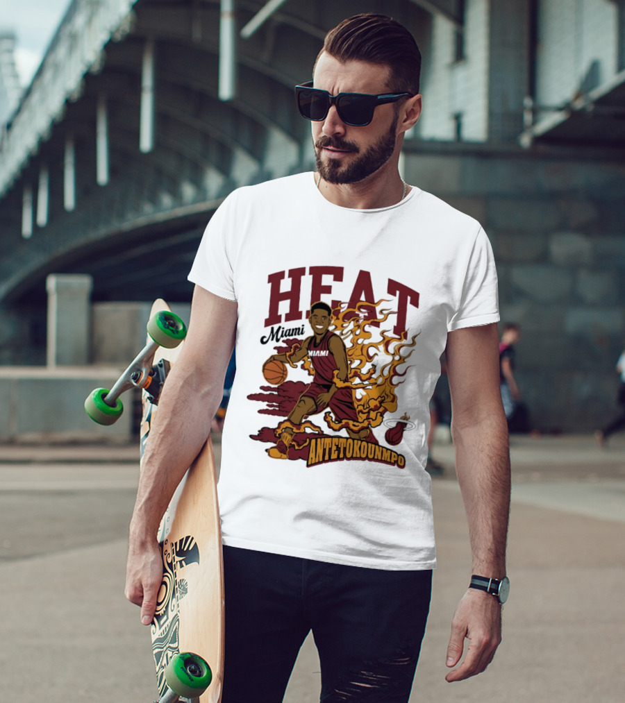 Miami Heat Antetokounmpo Basketball Flame Comic T-Shirt