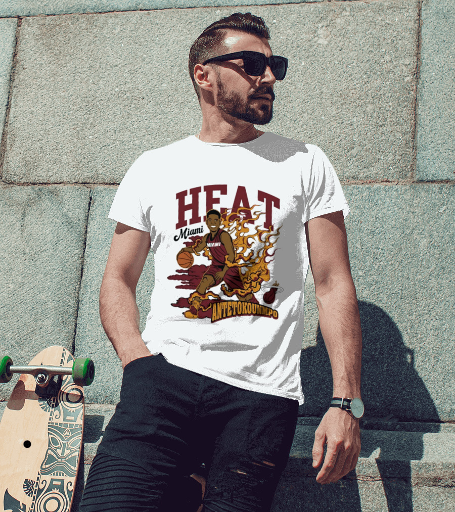 Miami Heat Antetokounmpo Basketball Flame Comic T-Shirt
