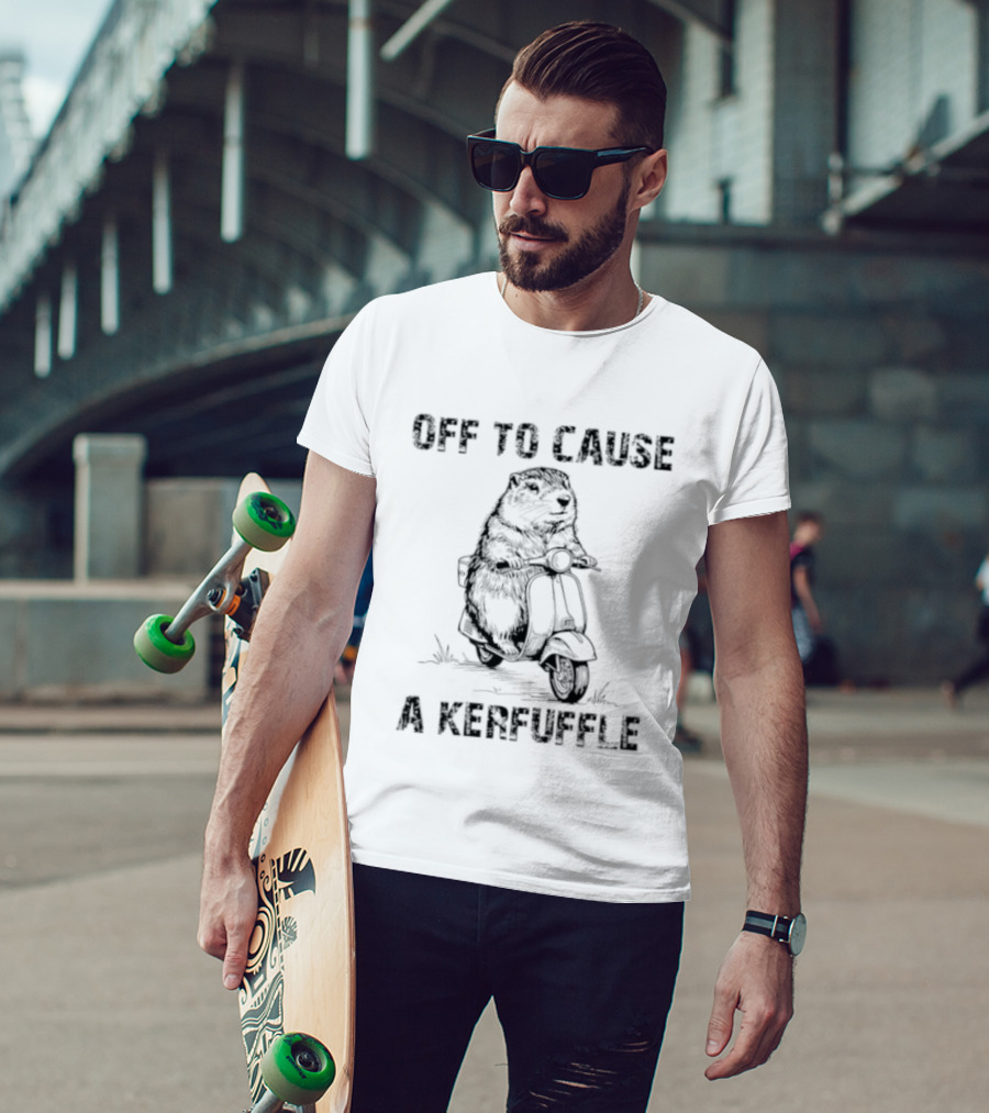 Off To Cause A Kerfuffle Groundhog Scooter Fun T-Shirt