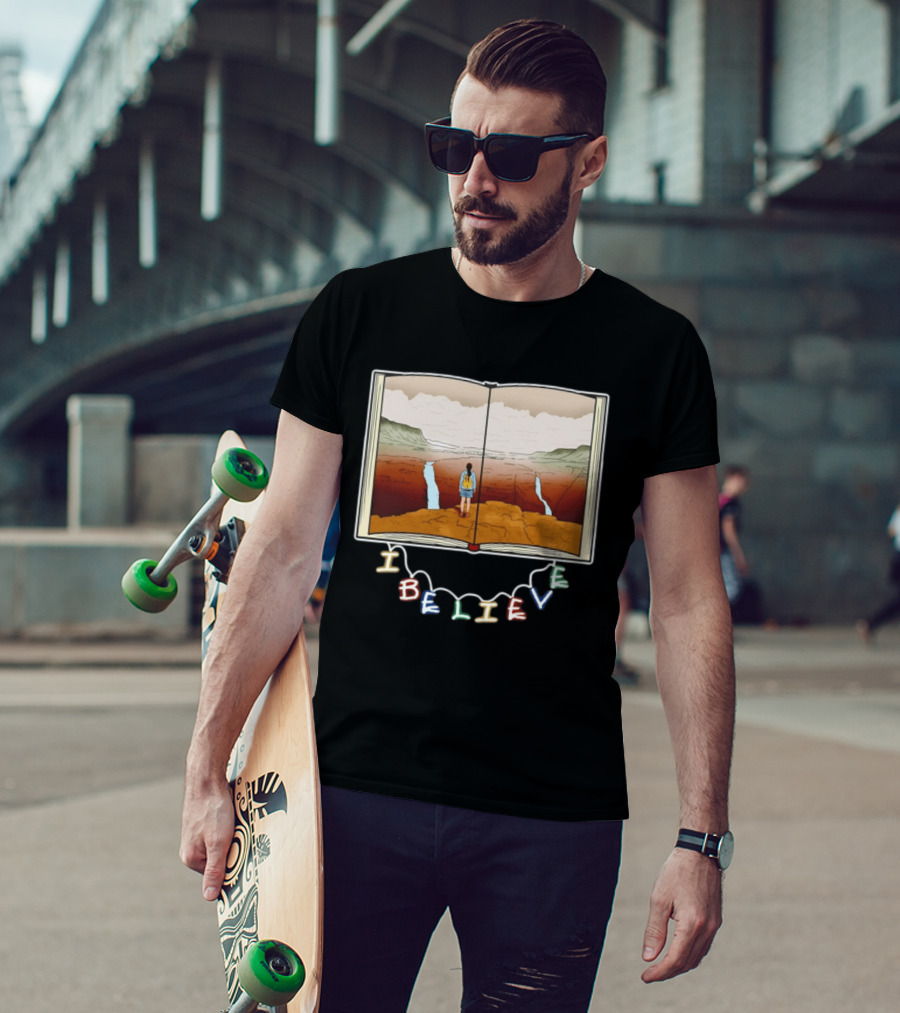 I Believe Open Book Landscape Journey Adventure T-Shirt